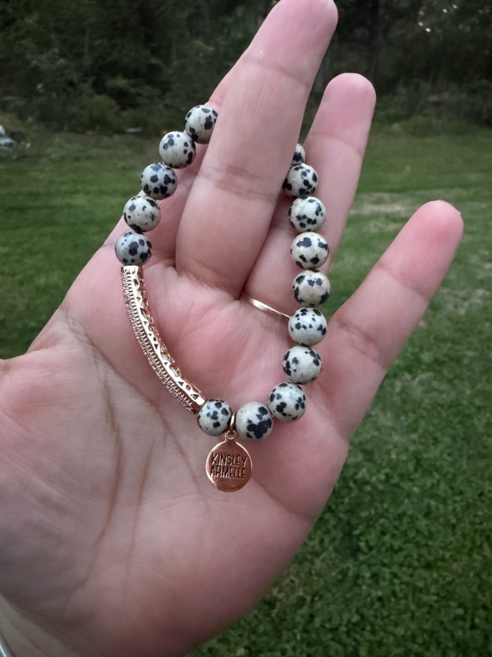 Kinsley Armelle Dalmatian Jasper Beaded Bracelet - Picture 3 of 5